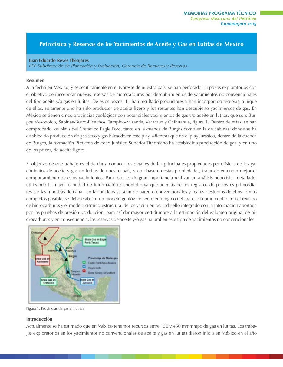 Hoja 1 de Petrofísica y Reservas de los Yacimientos de Aceite y Gas en Lutitas de Mexico